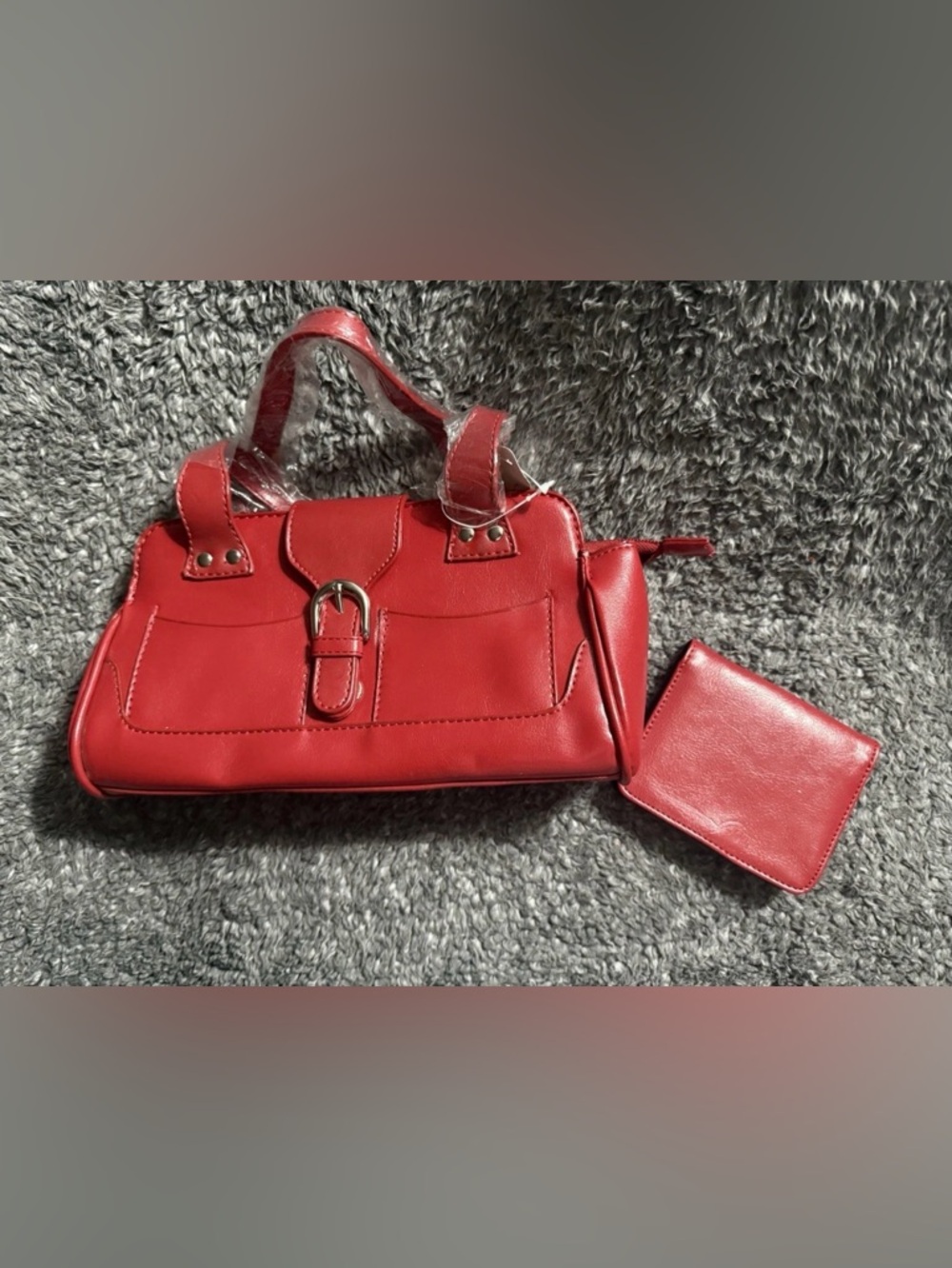 Unbranded Classic Red Women's Faux-Leather Satchel with Matching Wallet callout